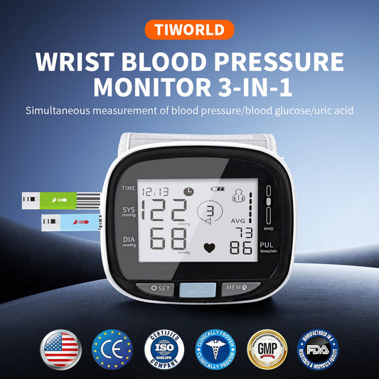 TIWORLD® Heart Month Bundle: 3-in-1 Home Monitor for Blood Pressure, Glucose & Uric Acid